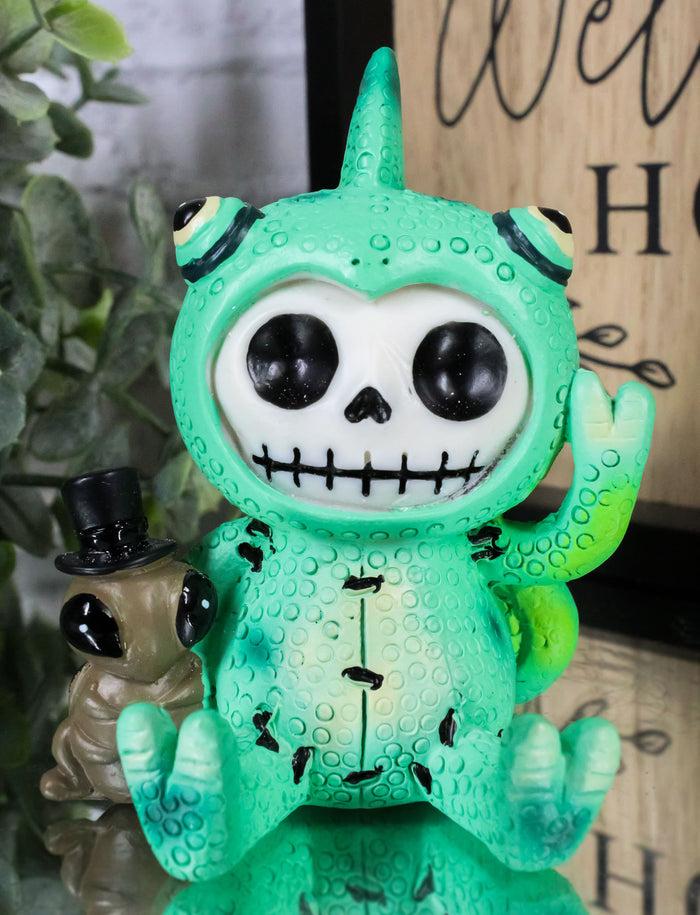 ebros gift Furrybones Camo The Chameleon With Cricket Figurine 3"H Skeleton Furry Bones