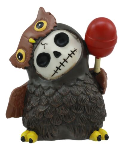 Ebros Gift Furrybones Hootie The Great Horned Owl With Red Lollipop Skeleton Figurine 3"H