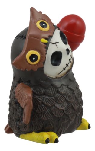 Ebros Gift Furrybones Hootie The Great Horned Owl With Red Lollipop Skeleton Figurine 3"H