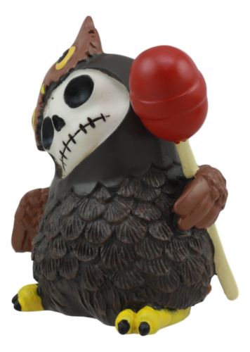 Ebros Gift Furrybones Hootie The Great Horned Owl With Red Lollipop Skeleton Figurine 3"H