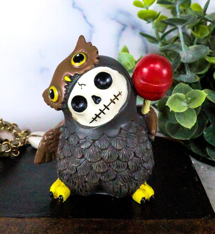 ebros gift Furrybones Hootie The Great Horned Owl With Red Lollipop Skeleton Figurine 3"H