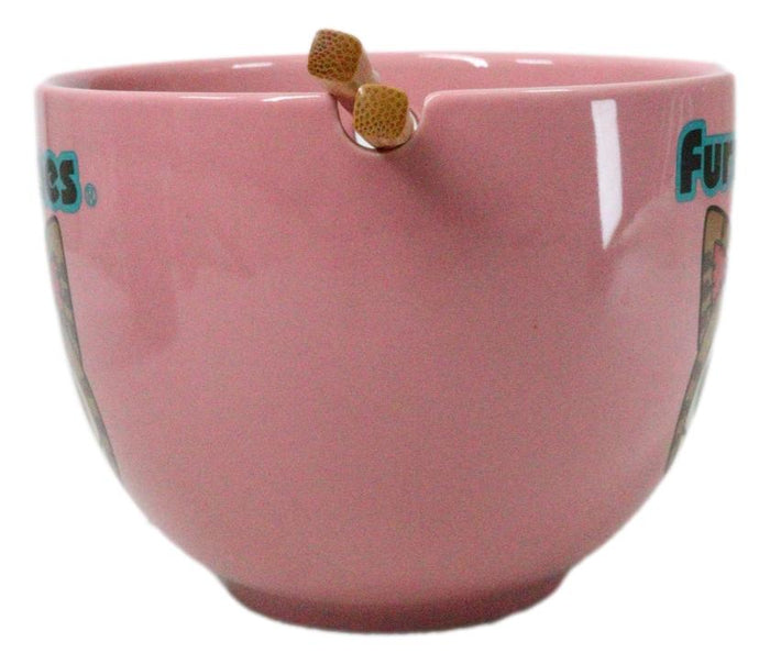 Ebros Gift Furrybones Maneki Neko Cat Skeleton Pink Porcelain Bowl With Chopsticks Set