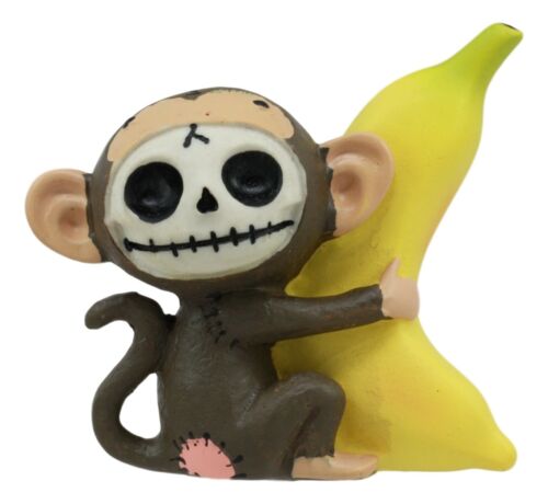 Ebros Gift Furrybones Munky Monkey Loves Banana Voodoo Skeleton Figurine 3"Tall Furry Bones