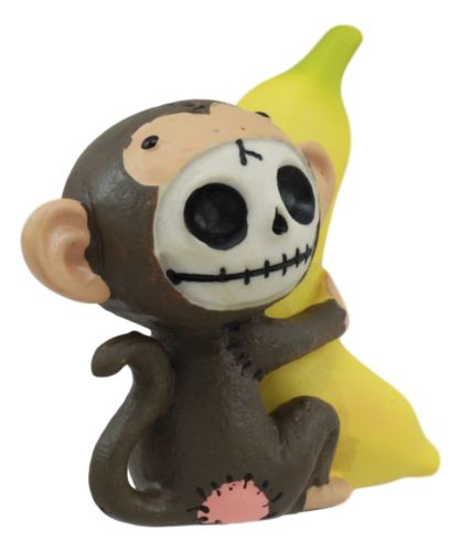 Ebros Gift Furrybones Munky Monkey Loves Banana Voodoo Skeleton Figurine 3"Tall Furry Bones