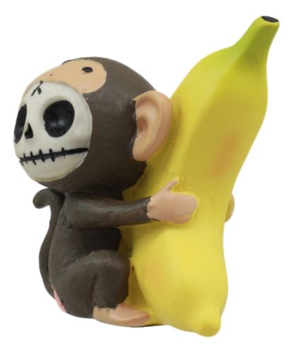 Ebros Gift Furrybones Munky Monkey Loves Banana Voodoo Skeleton Figurine 3"Tall Furry Bones