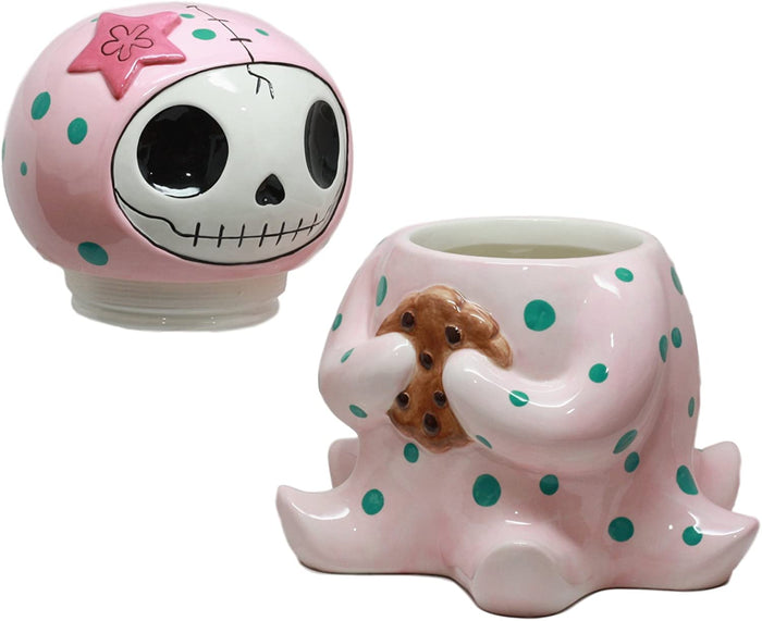 Ebros Gift Furrybones Octopee Pinkie Octopus Ceramic Cookie Jar Collectible Cute Skeleton
