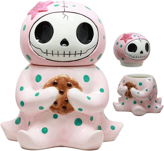 ebros gift Furrybones Octopee Pinkie Octopus Ceramic Cookie Jar Collectible Cute Skeleton
