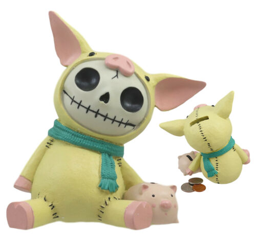 Ebros Gift Furrybones Piggy Voodoo Skeleton Small Money Bank Statue 5.5"Tall Furry Bones