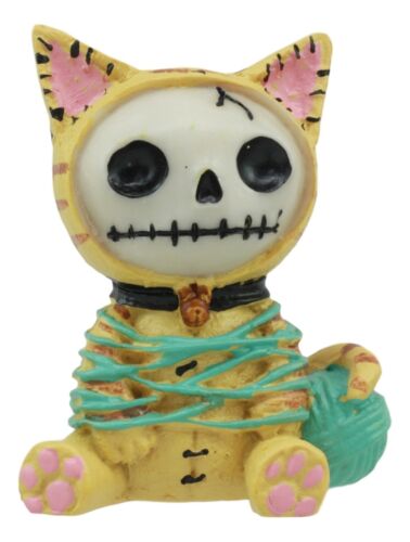 Ebros Gift Furrybones Tabby Mao Mao Entangled With Yarn Kitty Cat Skeleton Figurine 2.5"H