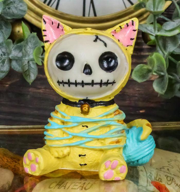 ebros gift Furrybones Tabby Mao Mao Entangled With Yarn Kitty Cat Skeleton Figurine 2.5"H