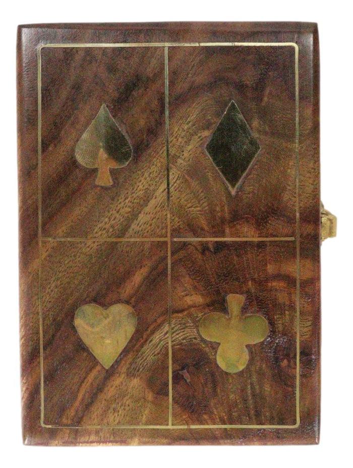 Ebros Gift Gambling Poker Spade Heart Club Diamond Symbols Decorative Trinket Wooden Box
