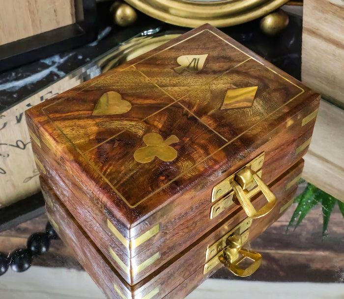 ebros gift Gambling Poker Spade Heart Club Diamond Symbols Decorative Trinket Wooden Box