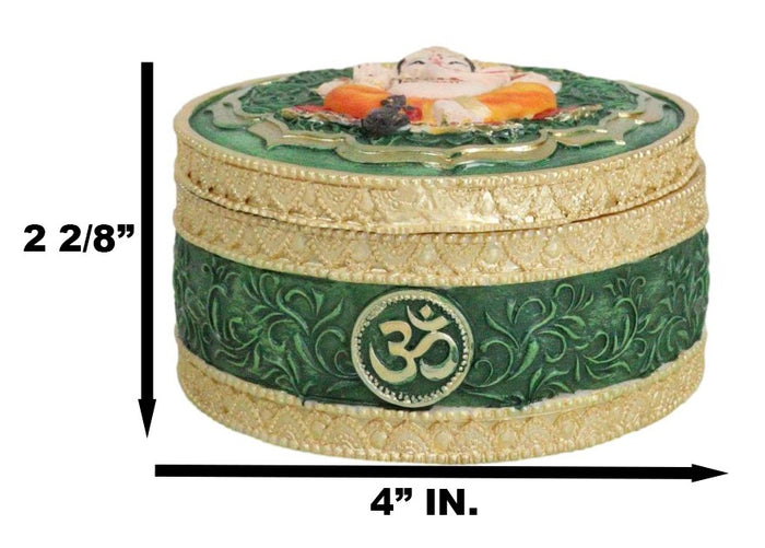 Ebros Gift Ganapati Lord Ganesha Mandala Flower And Ohm Sign Decorative Round Trinket Box