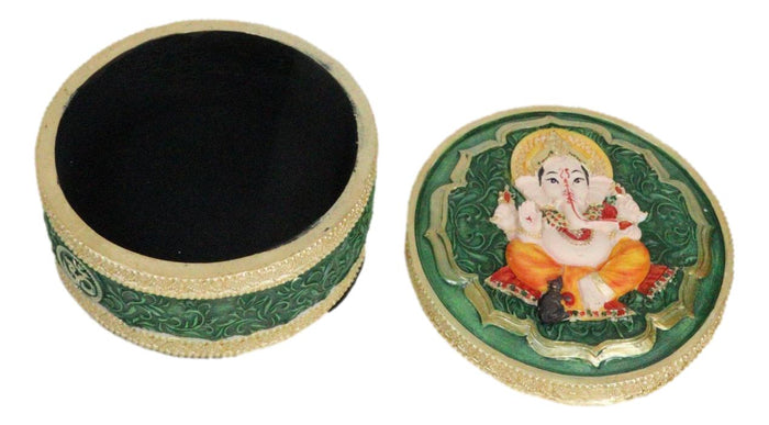 Ebros Gift Ganapati Lord Ganesha Mandala Flower And Ohm Sign Decorative Round Trinket Box