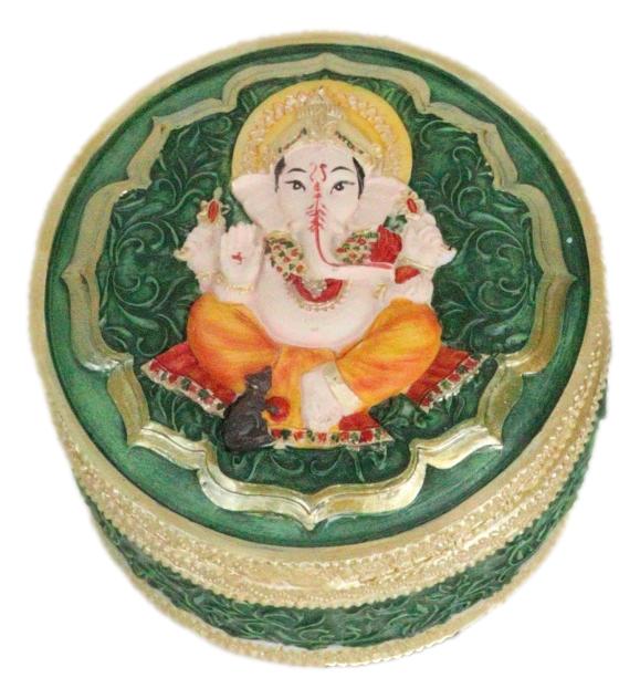 Ebros Gift Ganapati Lord Ganesha Mandala Flower And Ohm Sign Decorative Round Trinket Box