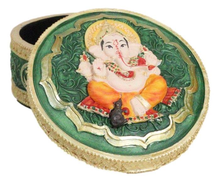 ebros gift Ganapati Lord Ganesha Mandala Flower And Ohm Sign Decorative Round Trinket Box