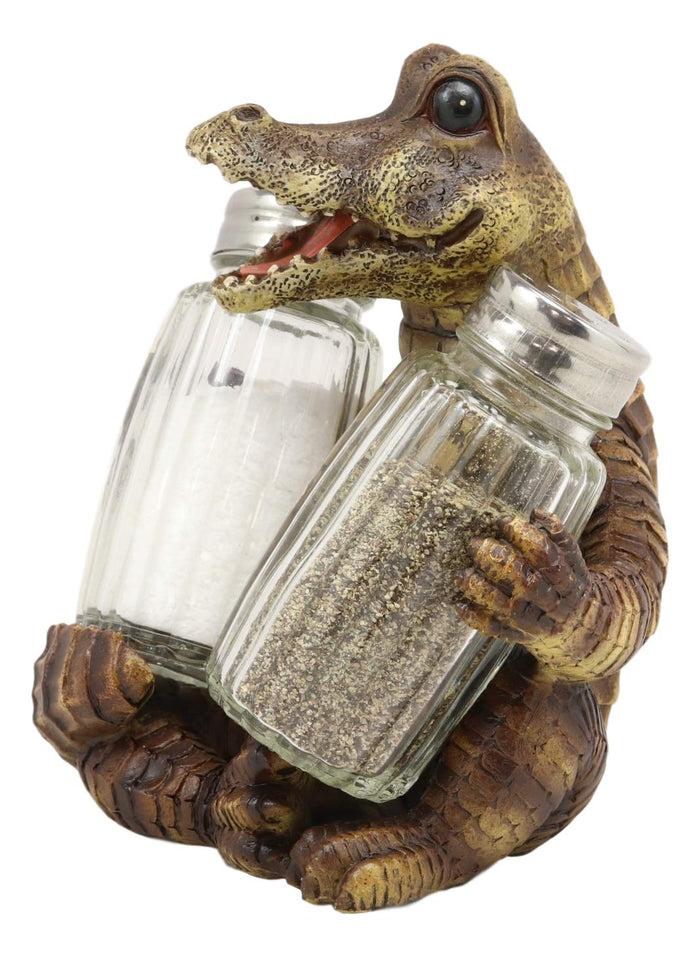 Ebros Gift Gator Spice Crocodile Figurine Holder Hugging Glass Salt And Pepper Shakers Set