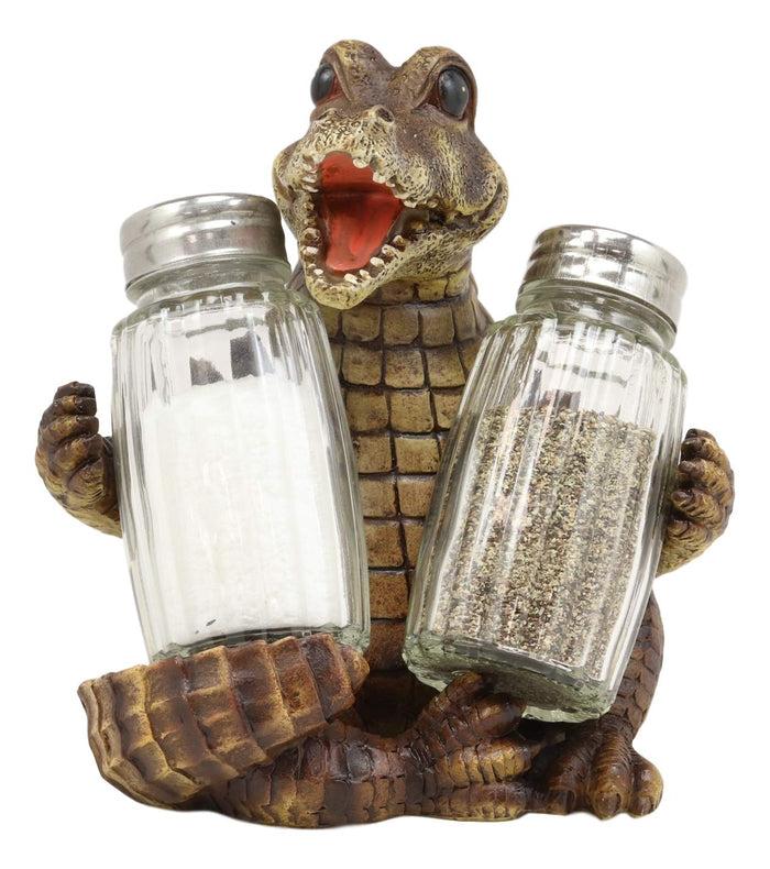 ebros gift Gator Spice Crocodile Figurine Holder Hugging Glass Salt And Pepper Shakers Set