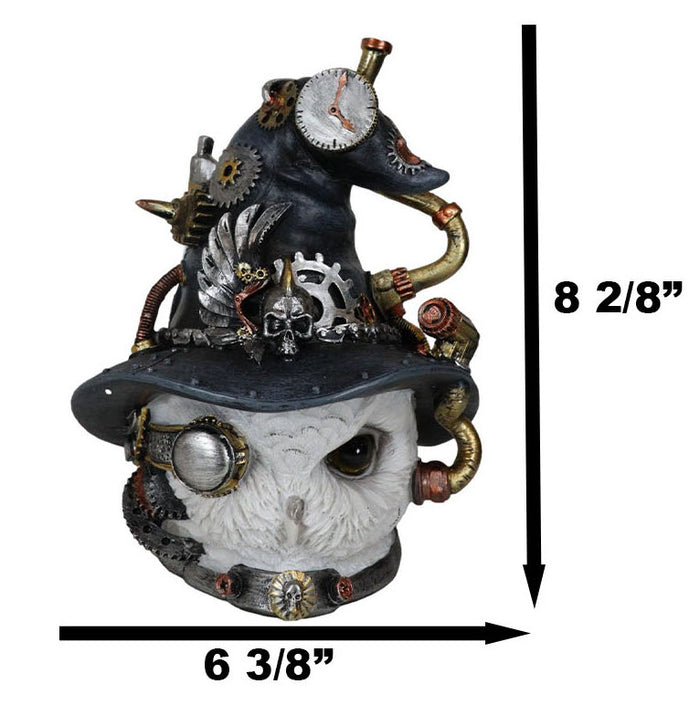 Ebros Gift Geared Clockwork Pipes Valves Steampunk Owl With Winged Skull Witch Hat Figurine