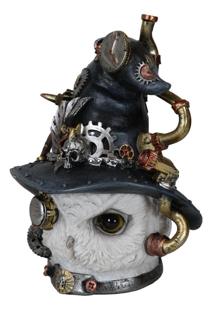 Ebros Gift Geared Clockwork Pipes Valves Steampunk Owl With Winged Skull Witch Hat Figurine