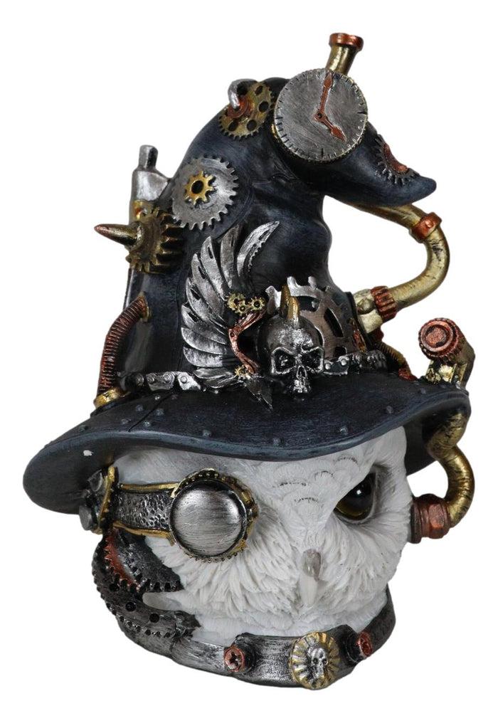 Ebros Gift Geared Clockwork Pipes Valves Steampunk Owl With Winged Skull Witch Hat Figurine