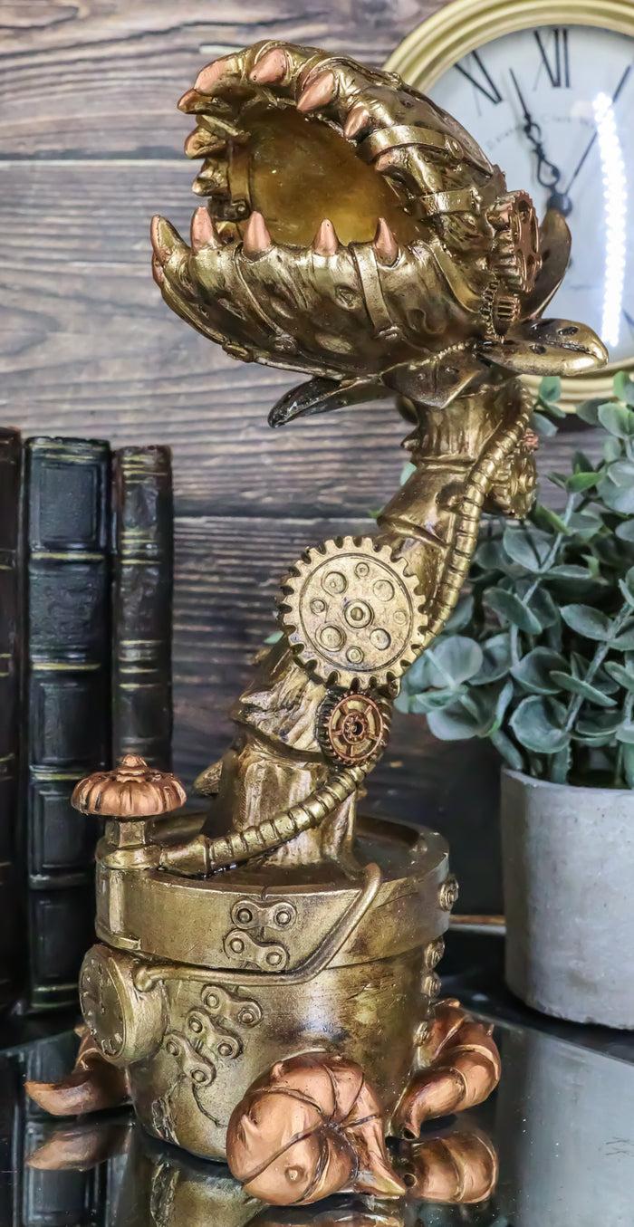 ebros gift Geared Clockwork Vintage Steampunk Cyborg Venus Flytrap Plant In Pot Figurine