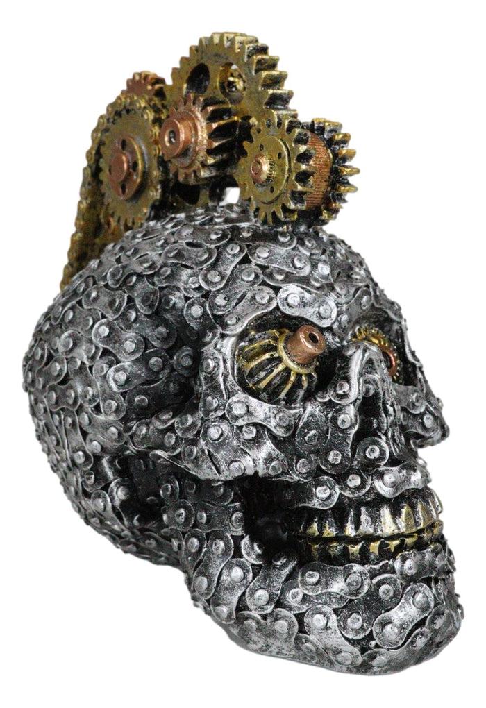 Ebros Gift Geared Mohawk Steampunk Cyborg Robot Biker Skull With Motorcycle Chains Figurine