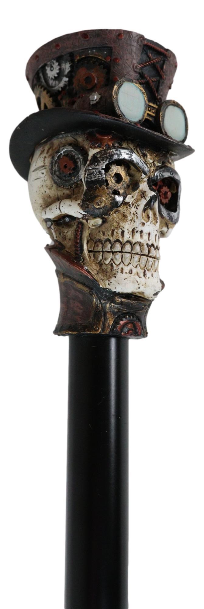 Ebros Gift Geared Steampunk Skull Cyborg With Top Hat Decorative Prop Cosplay Swagger Cane