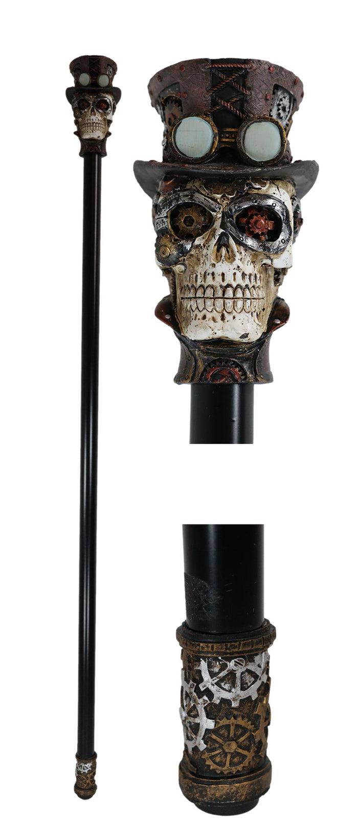 ebros gift Geared Steampunk Skull Cyborg With Top Hat Decorative Prop Cosplay Swagger Cane