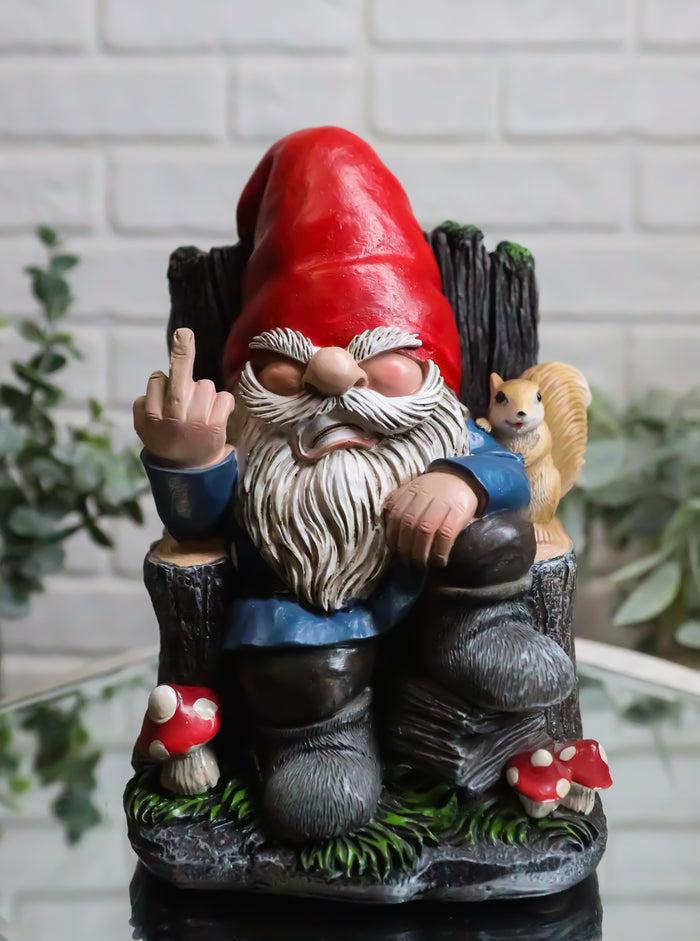 ebros gift Get Out Rude Mean Gnome Dwarf And Squirrel On Chair Flipping The Bird Figurine