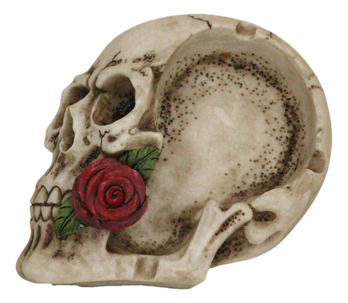 Ebros Gift Ghastly Romantic Red Rose Skull Cigaretter Ashtray Resin Skeleton