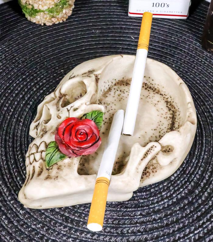 ebros gift Ghastly Romantic Red Rose Skull Cigaretter Ashtray Resin Skeleton