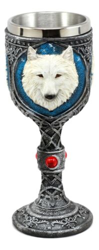 Ebros Gift Ghost White Albino Snow Wolf Wine Goblet 7oz Direwolf Spirit Celtic Wine Chalice