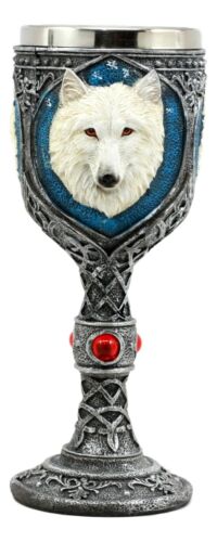 Ebros Gift Ghost White Albino Snow Wolf Wine Goblet 7oz Direwolf Spirit Celtic Wine Chalice