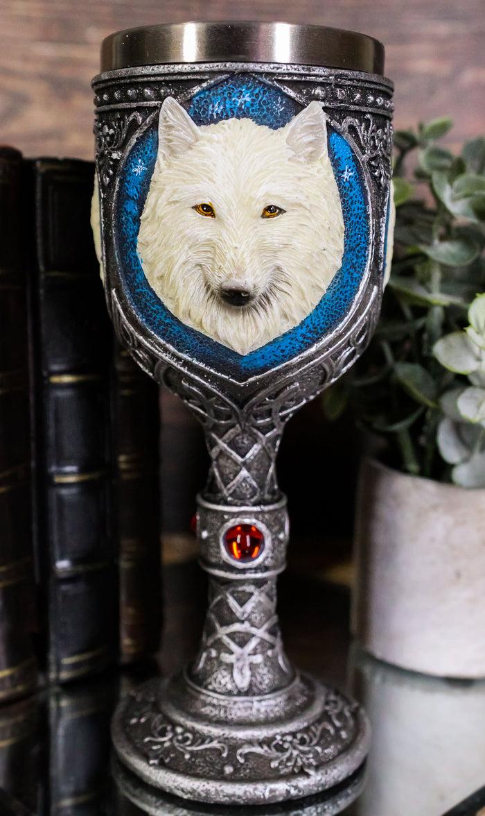 ebros gift Ghost White Albino Snow Wolf Wine Goblet 7oz Direwolf Spirit Celtic Wine Chalice
