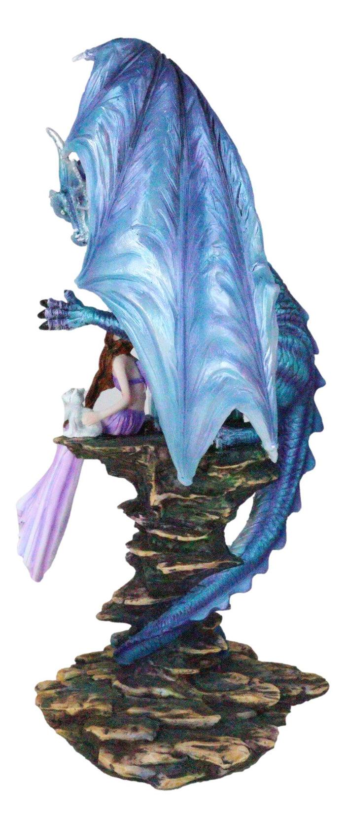 Ebros Gift Giant Leviathan Blue Dragon Protecting A Young Princess Fairy With Kitten Statue