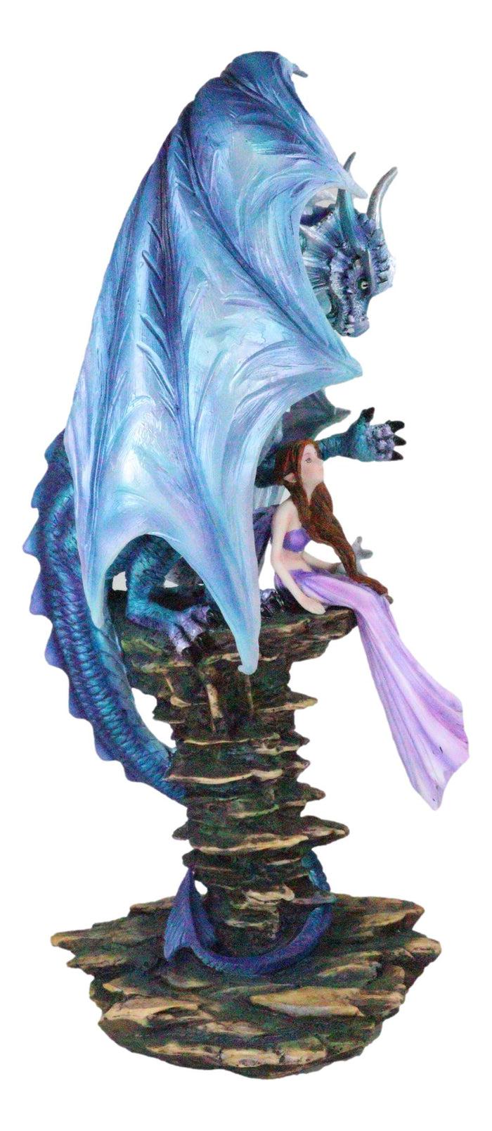 Ebros Gift Giant Leviathan Blue Dragon Protecting A Young Princess Fairy With Kitten Statue