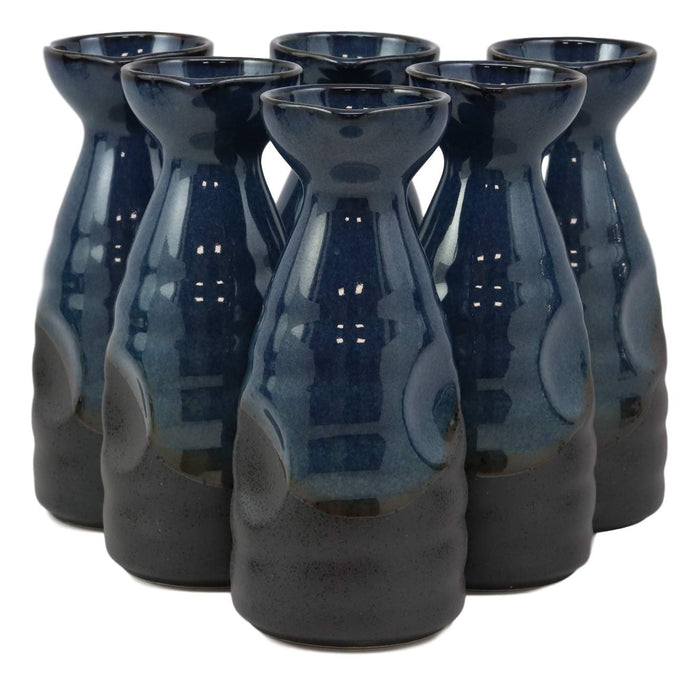 Ebros Gift Glazed Ceramic Blue And Black Japanese Wine Sake Tokkuri Flask Pack Of 6 Flasks