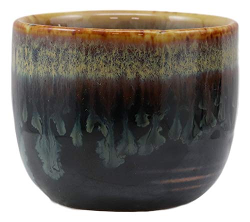 Ebros Gift Glazed Ceramic Brown And White Japanese Wine Ochoko Sake Cup Pack Of 6 Cups