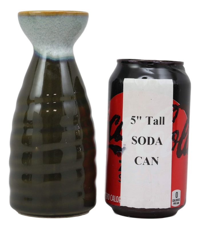 Ebros Gift Glazed Ceramic Brown White Waterfall Japanese Sake Tokkuri Flask And 4 Cups Set