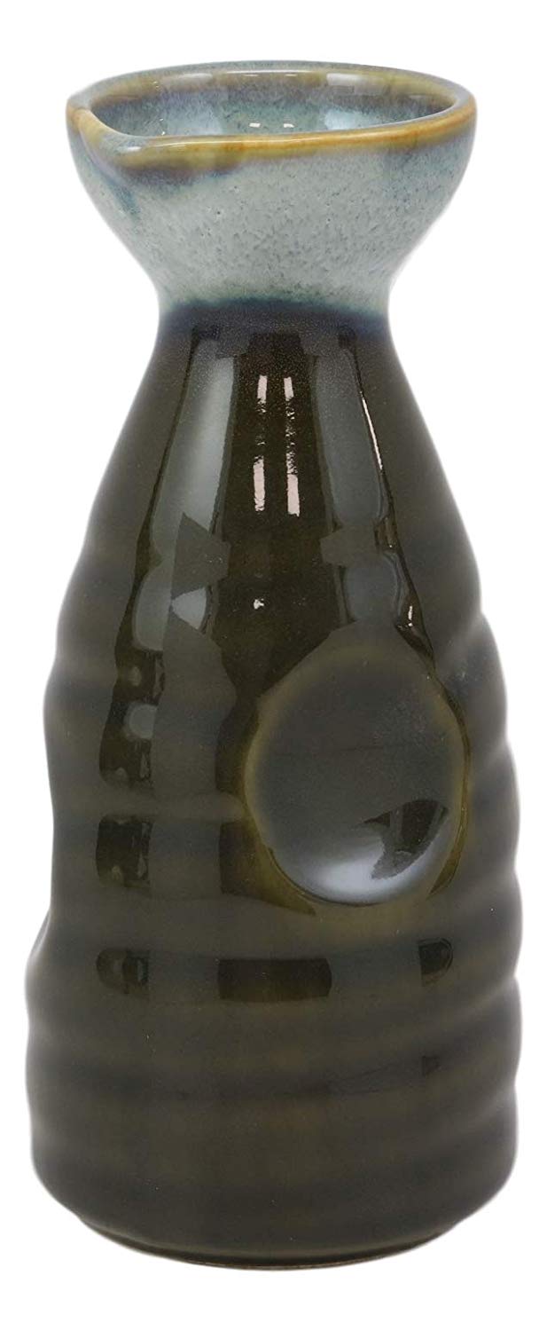 Ebros Gift Glazed Ceramic Green And White Japanese Wine Sake Tokkuri Flask Pack Of 6 Flasks