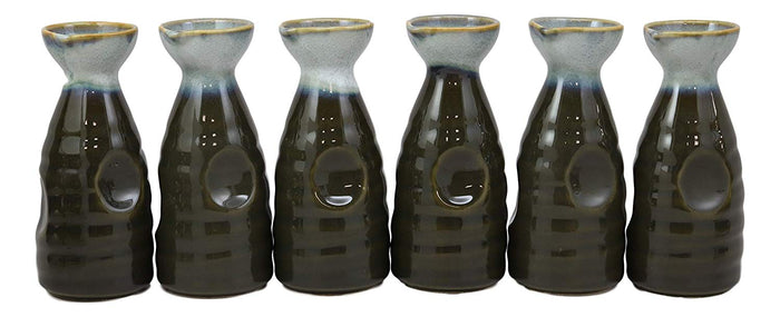 Ebros Gift Glazed Ceramic Green And White Japanese Wine Sake Tokkuri Flask Pack Of 6 Flasks