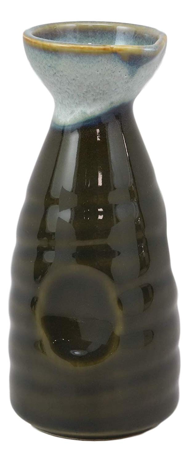 Ebros Gift Glazed Ceramic Green And White Japanese Wine Sake Tokkuri Flask Pack Of 6 Flasks