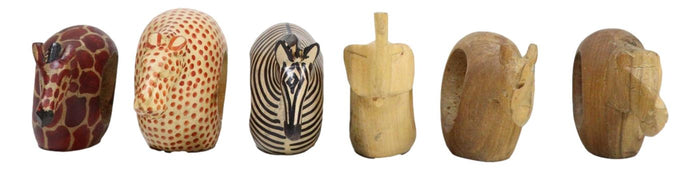 Ebros Gift Global Crafts Mahogany Wood Animal Napkin Rings - Set Of Six