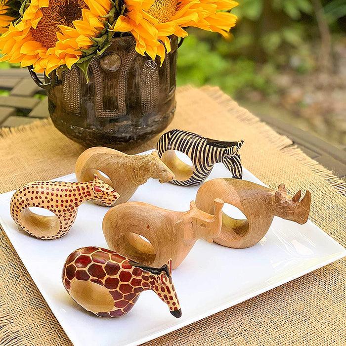 ebros gift Global Crafts Mahogany Wood Animal Napkin Rings - Set of Six