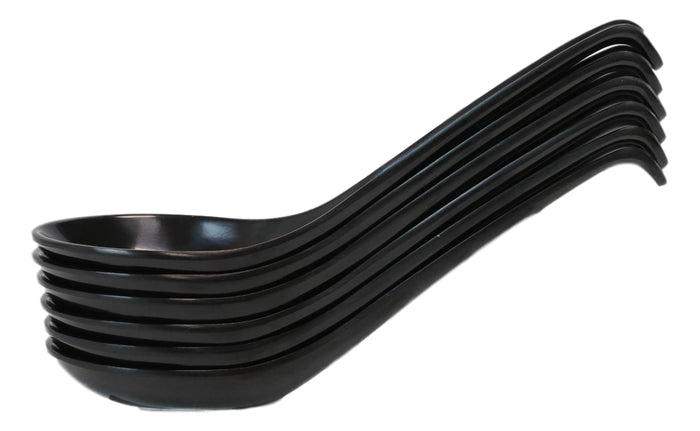 ebros gift Glossy Black Melamine Ladle Style Soup Spoons With Hook Ends 1oz Set of 6 Spoon