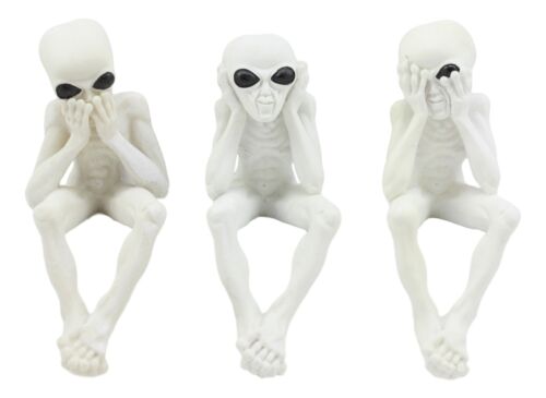 Ebros Gift Glow In The Dark See Hear Speak No Evil Alien Shelf Sitters Set Of 3 Figurines
