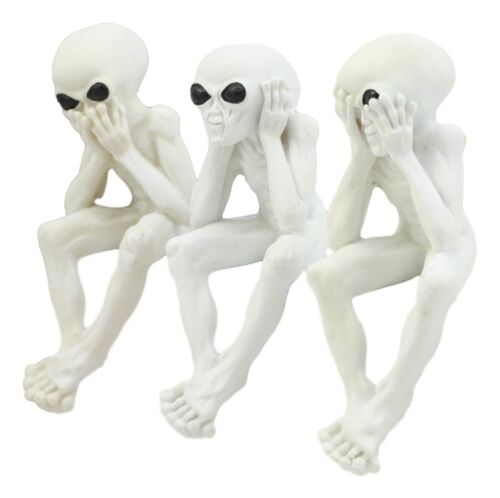 Ebros Gift Glow In The Dark See Hear Speak No Evil Alien Shelf Sitters Set Of 3 Figurines