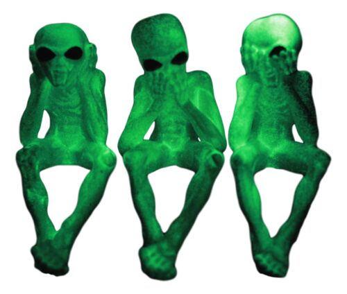 ebros gift Glow In The Dark See Hear Speak No Evil Alien Shelf Sitters Set Of 3 Figurines