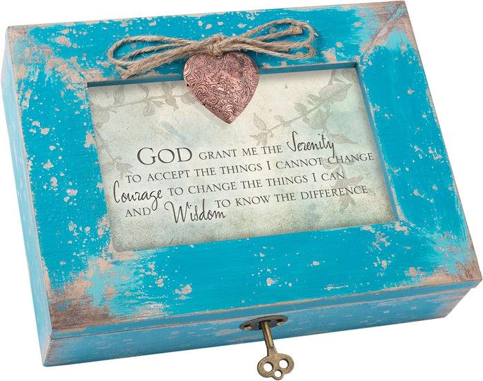 ebros gift God Grant Me Serenity Courage Wisdom Locket Heart Teal Wood Musical Trinket Box